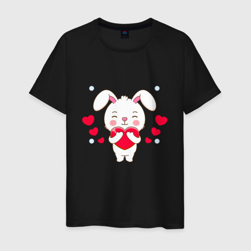 Мужская футболка с принтом Влюблённый зайка, вид спереди #2
