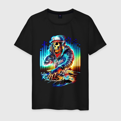 Мужская футболка хлопок с принтом Cool DJ - skull, вид спереди #2