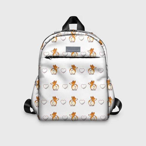 Детский рюкзак 3D с принтом Корги щенки, вид спереди #2