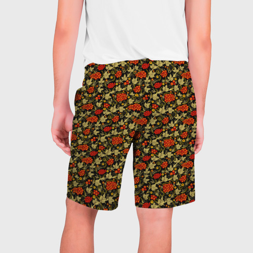 Мужские шорты 3D с принтом Хохлома - красные ягоды, вид сзади #1