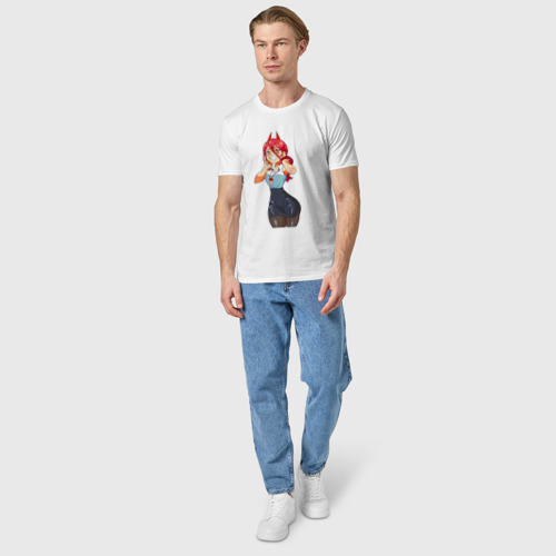 Мужская футболка хлопок с принтом Пауэр в офисе - Человек бензопила, вид сбоку #3