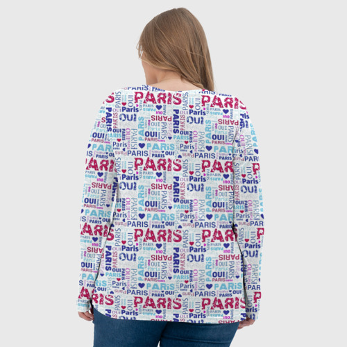 Женский лонгслив 3D с принтом Парижская бумага с надписями - текстура, вид сзади #2