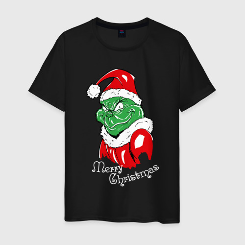 Мужская футболка хлопок с принтом Merry Christmas, Santa Claus Grinch, вид спереди #2