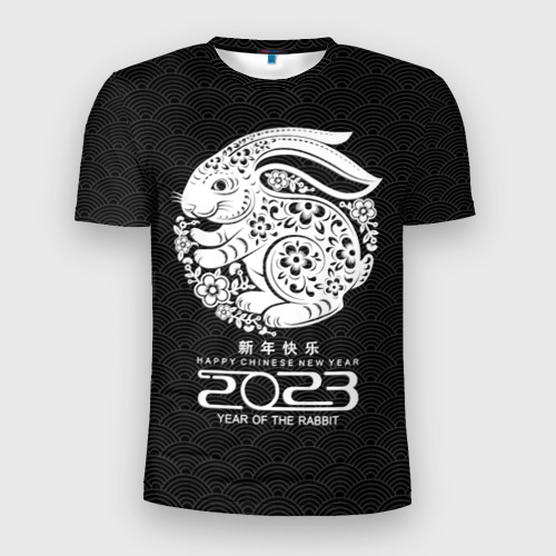 Мужская футболка 3D Slim с принтом Year of the rabbit, year of the rabbit, 2023, вид спереди #2