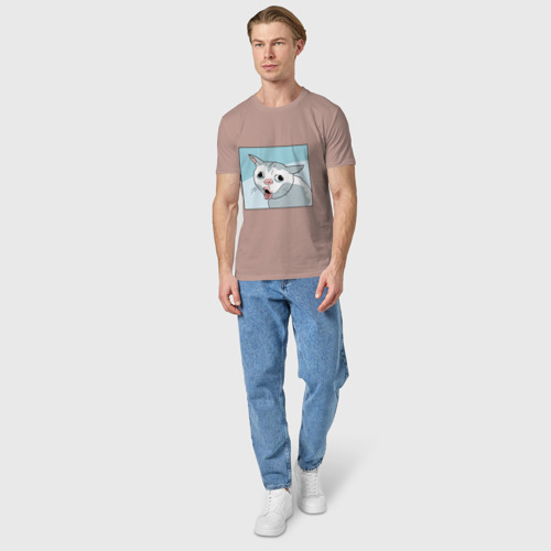 Мужская футболка хлопок с принтом Coughing cat, вид сбоку #3