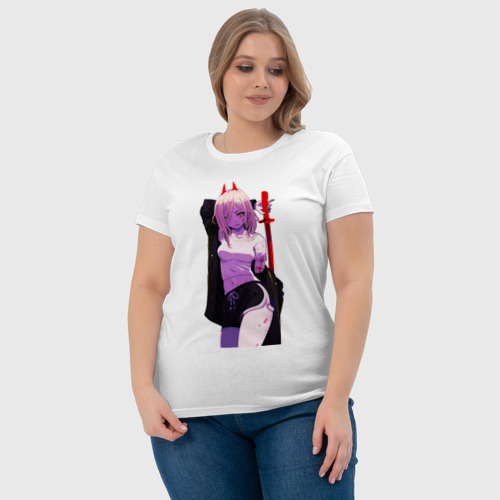 Женская футболка хлопок с принтом Милашка Пауэр - Человек бензопила, фото #4