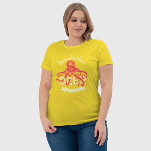 Женская футболка хлопок с принтом Осьминог водолаз ретро, фото #4