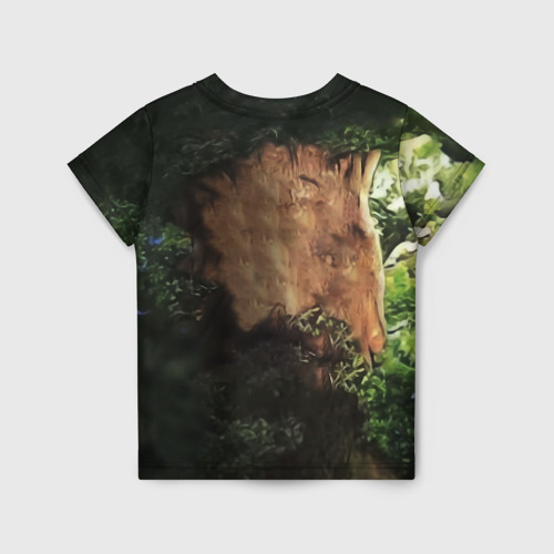 Детская футболка 3D с принтом Мудрое дерево с лицом мем, вид сзади #1