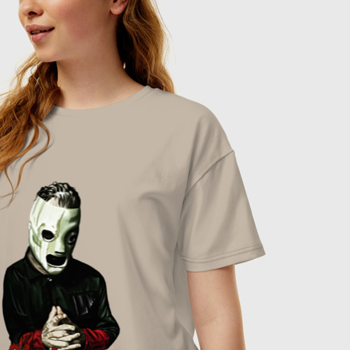 Женская футболка хлопок Oversize с принтом Slipknot mask, фото на моделе #1