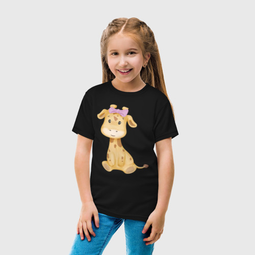 Детская футболка хлопок с принтом Милый жирафик с бантиком, вид сбоку #3