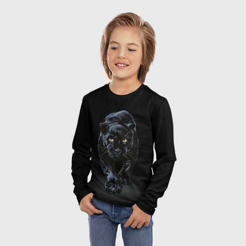 Детский лонгслив 3D с принтом Черная пантера - хищница, фото на моделе #1
