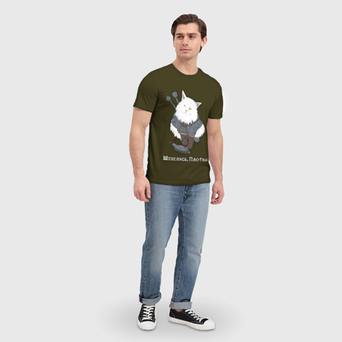 Мужская футболка 3D с принтом Котьмак Плотва коричневый, вид сбоку #3