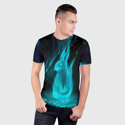 Мужская футболка 3D Slim с принтом Дух кролика, фото на моделе #1
