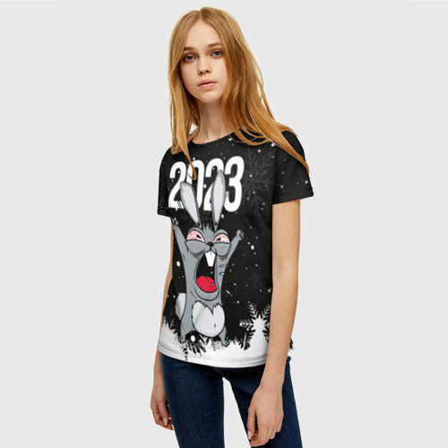 Женская футболка 3D с принтом Злой  кролик  2023, фото на моделе #1