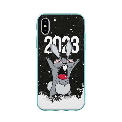 Чехол для iPhone X матовый с принтом Злой  кролик  2023, вид спереди #2