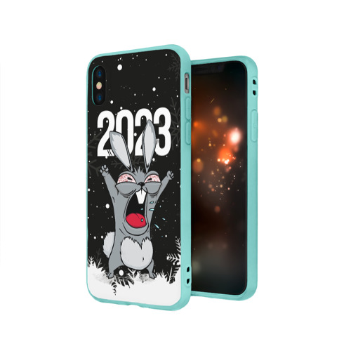 Чехол для iPhone X матовый с принтом Злой  кролик  2023, вид сбоку #3