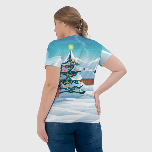 Женская футболка 3D с принтом Новогодние избушки, вид сзади #2