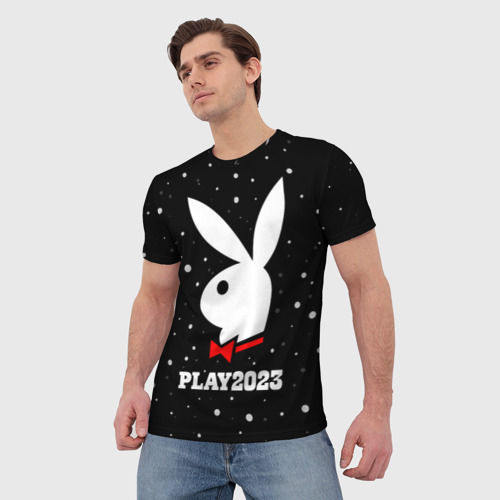 Мужская футболка 3D с принтом Кролик плей 2023, фото на моделе #1