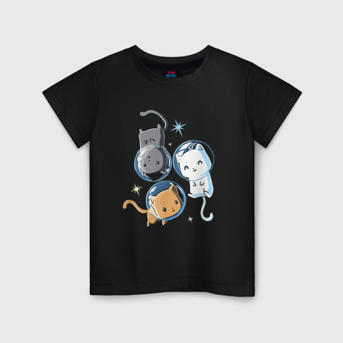Детская футболка хлопок с принтом Три кота в безвоздушном пространстве, вид спереди #2