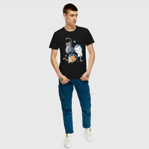 Мужская футболка с принтом Три кота в безвоздушном пространстве, вид сбоку #3