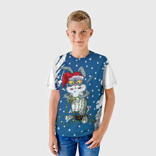 Детская 3D футболка с принтом Кролик и гирлянда - 2023, фото на моделе #1