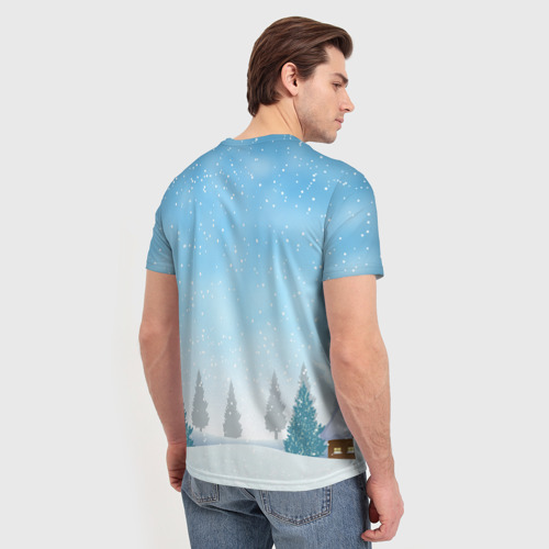 Мужская футболка 3D с принтом Новогодний зайка  с леденцом, вид сзади #2
