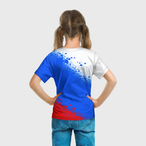 Детская 3D футболка с принтом Флаг России - триколор, вид сзади #2