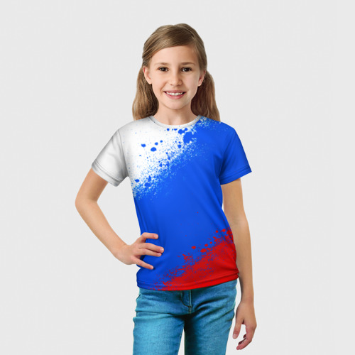 Детская 3D футболка с принтом Флаг России - триколор, вид сбоку #3