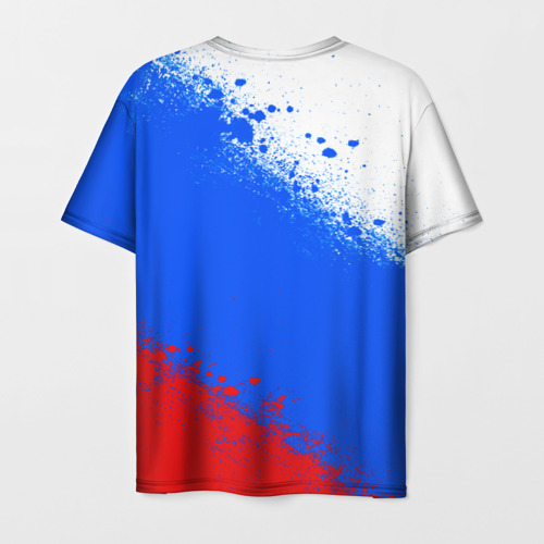 Мужская футболка 3D с принтом Флаг России - триколор, вид сзади #1