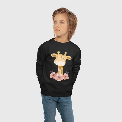 Детский свитшот хлопок с принтом Милый жираф с цветими, вид сбоку #3