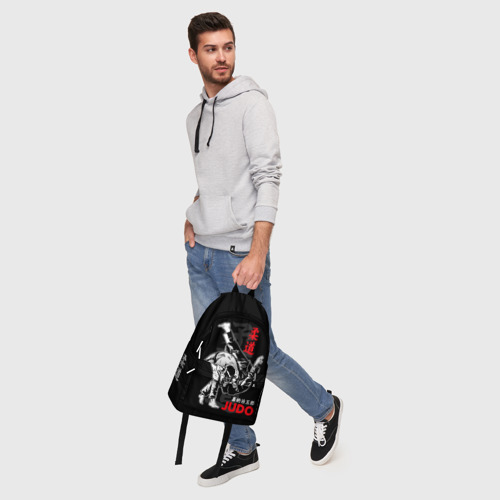 Рюкзак 3D с принтом Бросок дзюдо на черном фоне, фото #5