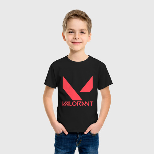 Детская футболка хлопок с принтом Valorant - logo, фото на моделе #1