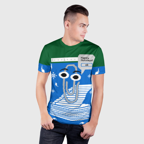 Мужская футболка 3D Slim с принтом Уродливый свитер, фото на моделе #1