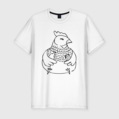 Мужская футболка хлопок Slim с принтом Довольная курица, вид спереди #2