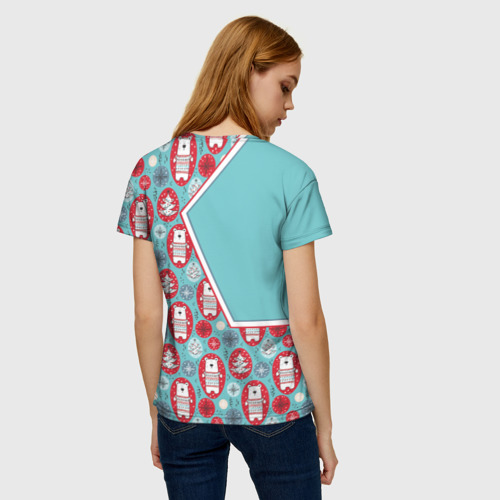 Женская футболка 3D с принтом Новогодние мишки, вид сзади #2