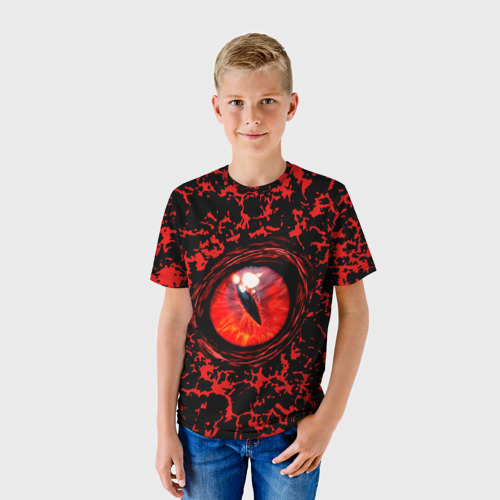 Детская футболка 3D с принтом Глаз красного дракона, фото на моделе #1