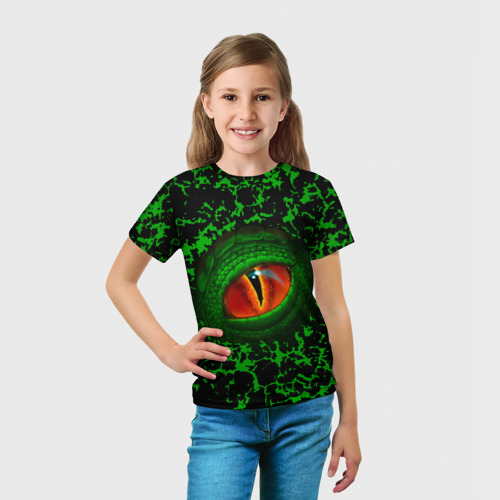 Детская футболка 3D с принтом Глаз зеленого дракона, вид сбоку #3