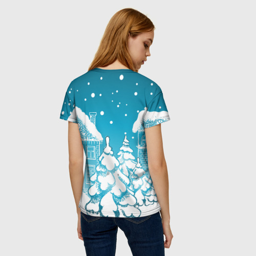 Женская 3D футболка с принтом Заяц - новый  год, вид сзади #2
