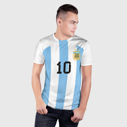 Мужская футболка 3D Slim с принтом Месси Аргентина ЧМ 2022, фото на моделе #1