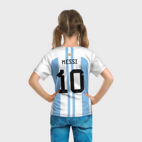 Детская 3D футболка с принтом Месси Аргентина ЧМ 2022, вид сзади #2