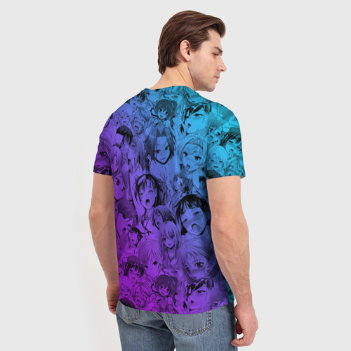 Мужская 3D футболка с принтом Ахегао красивый неон, вид сзади #2