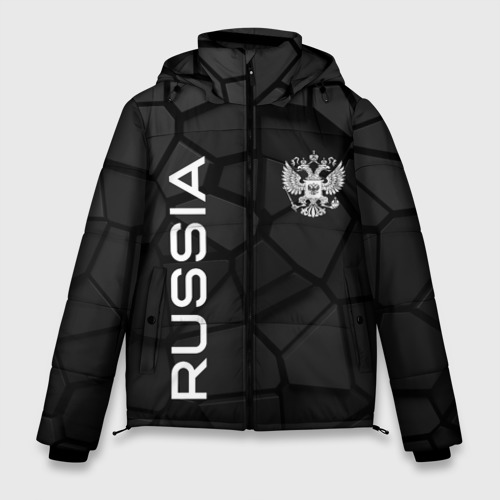 Мужская зимняя куртка 3D с принтом Черная броня Россия, вид спереди #2