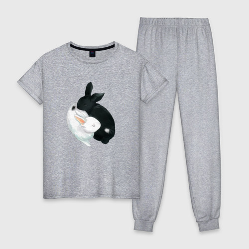 Женская пижама хлопок с принтом Кролики Инь Янь, вид спереди #2