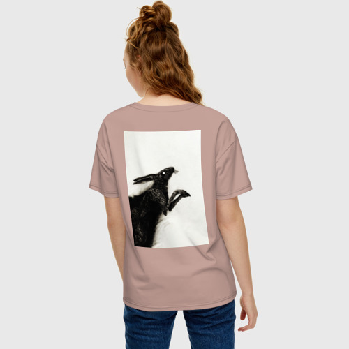 Женская футболка oversize с принтом Кролики Инь Янь, вид сзади #2