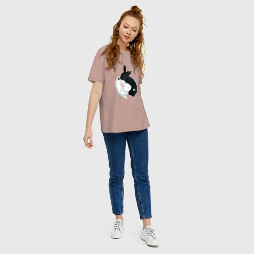 Женская футболка oversize с принтом Кролики Инь Янь, вид сбоку #3