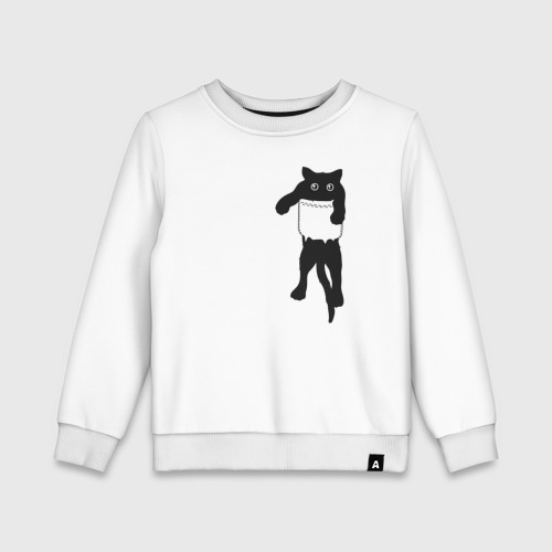 Детский свитшот хлопок с принтом Черный котик в кармане, вид спереди #2
