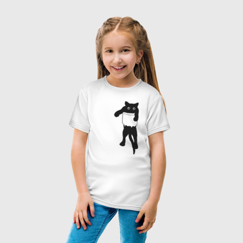 Детская футболка с принтом Черный котик в кармане, вид сбоку #3