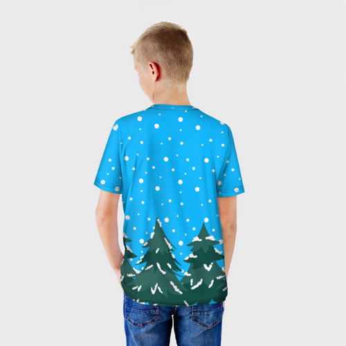 Детская 3D футболка с принтом Merry christmas - Ёлочки, вид сзади #2