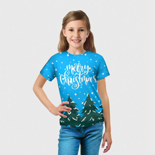 Детская 3D футболка с принтом Merry christmas - Ёлочки, вид сбоку #3