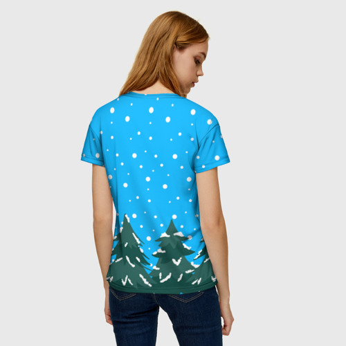 Женская 3D футболка с принтом Merry christmas - Ёлочки, вид сзади #2
